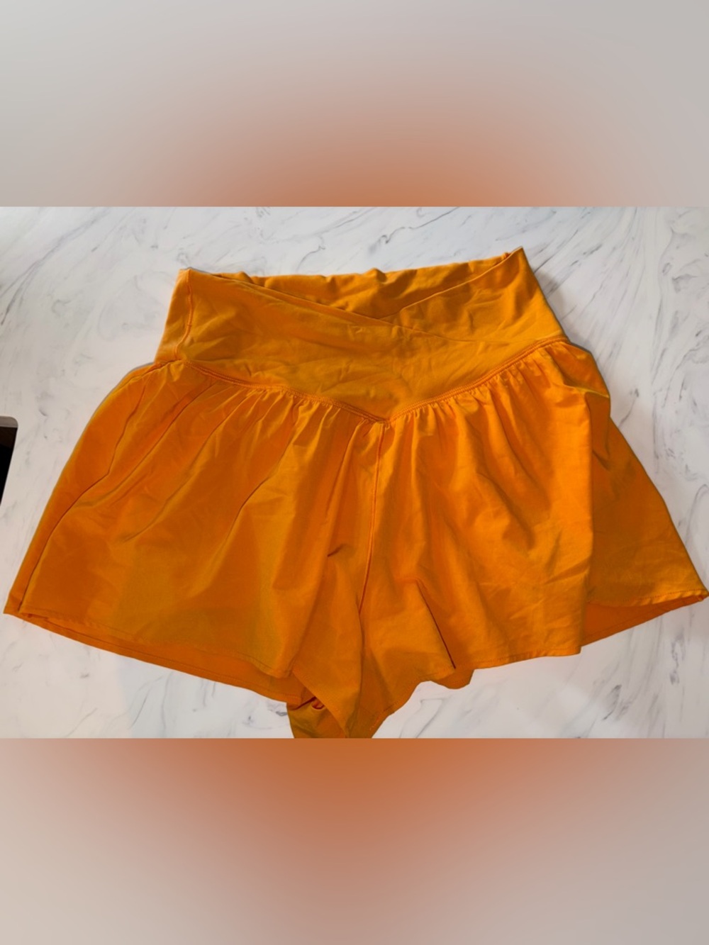 Aerie orange sport shorts pull on elastic v waist large stretch flowy